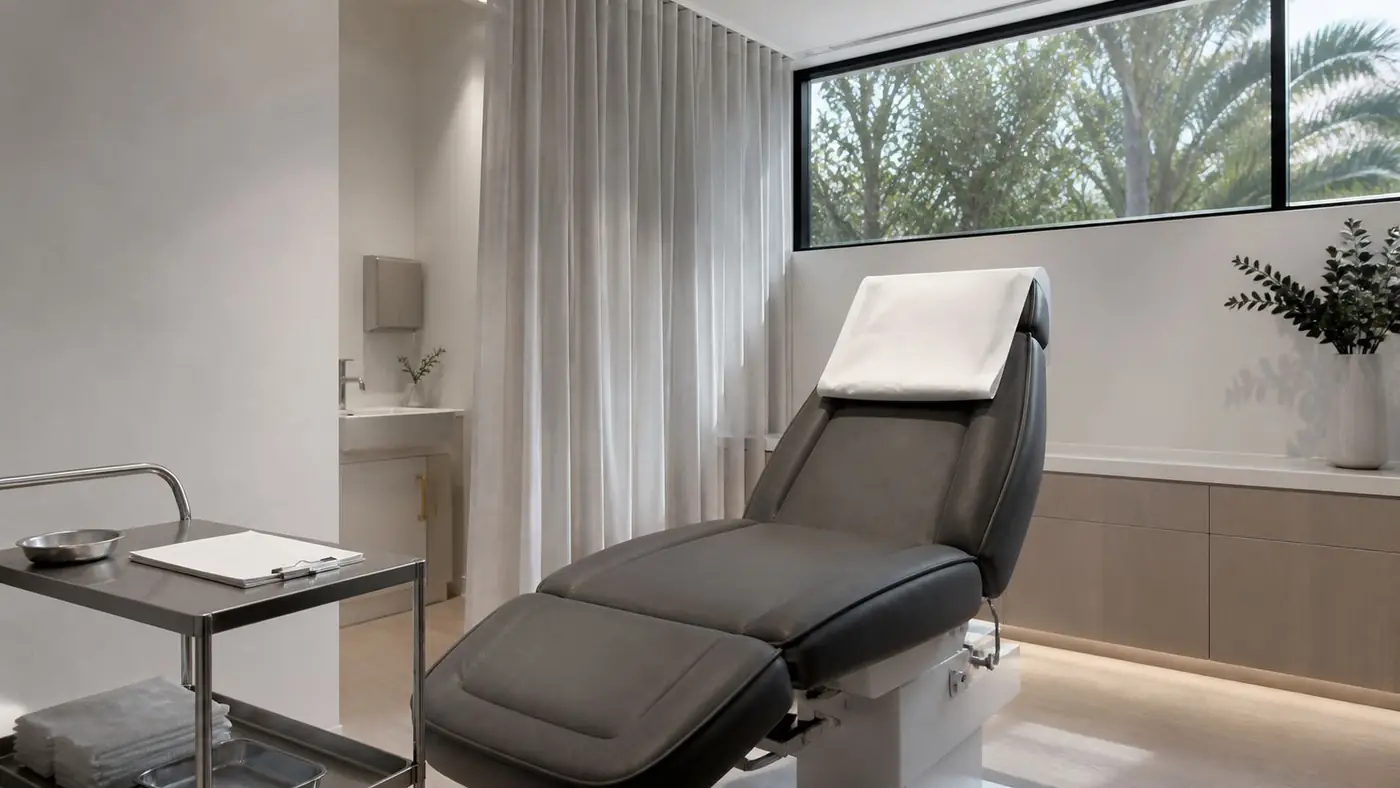 A treatment room prepared before the first appointment of the day