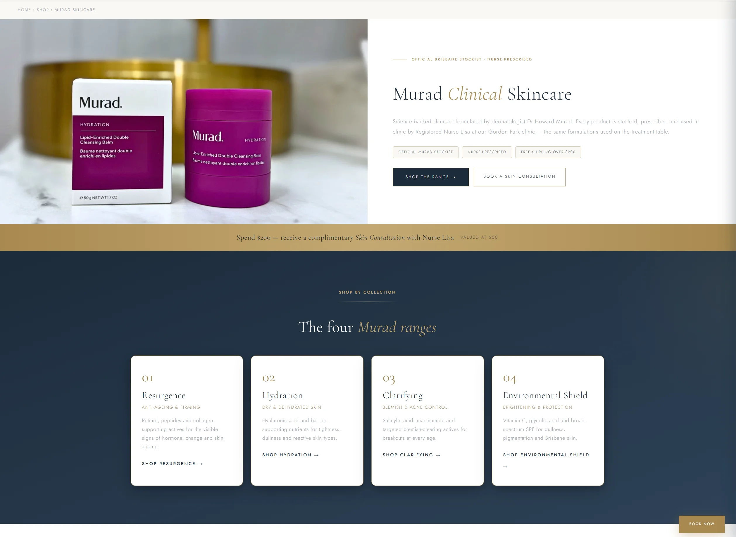 The Glow Co retail — the Murad clinical skincare shop page, an official Brisbane stockist